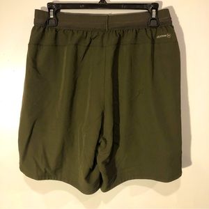 Military green dry fit snug underwear shorts for athletic use.